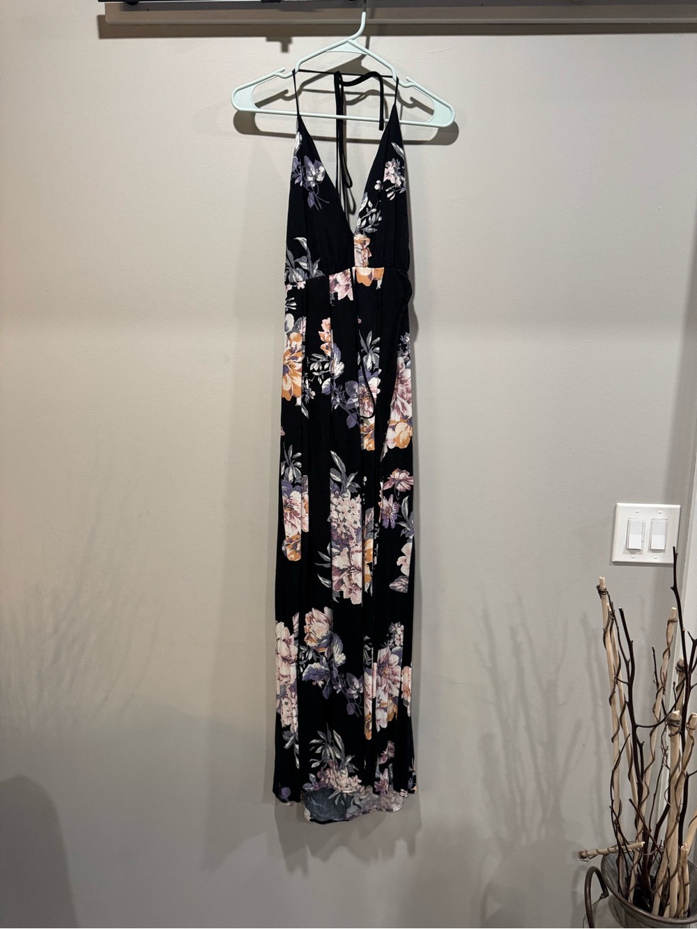 Tassels N Lace Black Floral Strappy Maxi Dress M